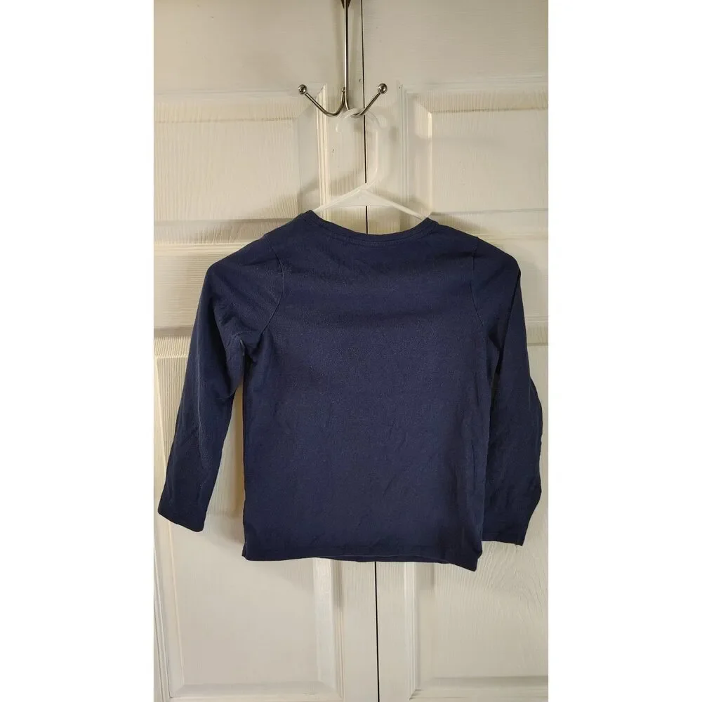 Cat & Jack Kids Girls Medium 7/8 Blue Heart and Star Graphic Long Sleeve T-Shirt